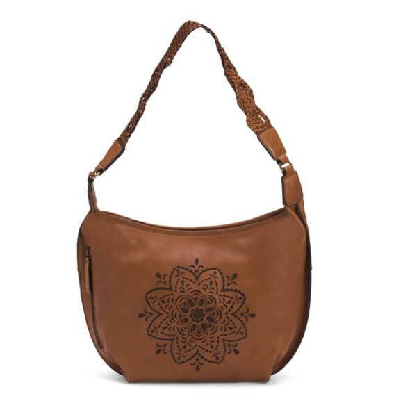 MADE IN INDIA Tan1 Leather Laser Cut Hobo Bag